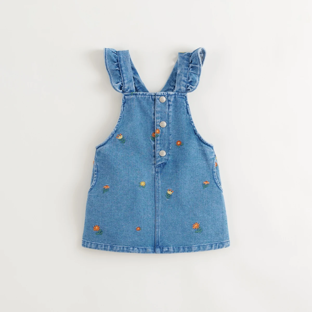 

MARC & JANIE Girls Embroidered Denim Mullet Shoulder Strap Back Dress 241636