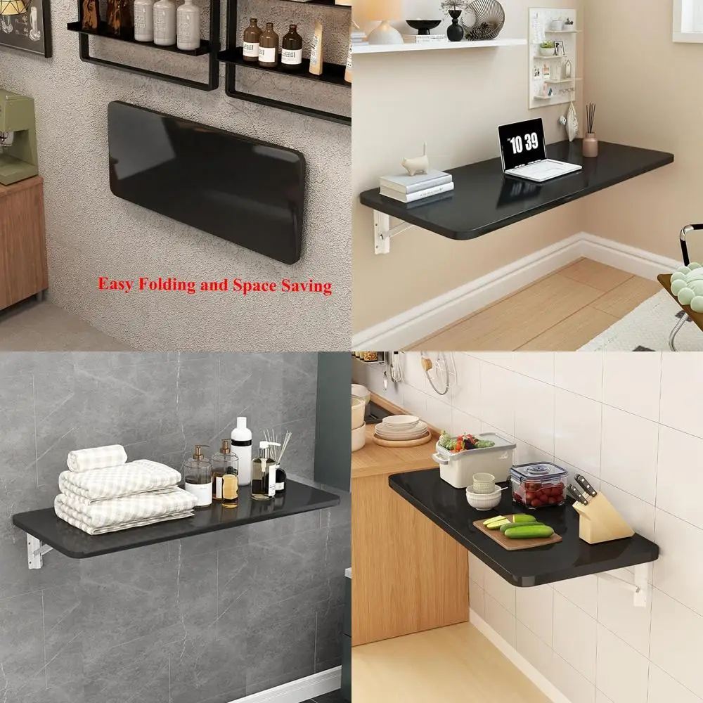 

Space-Saving Foldable Wall Desk for Laundry and Home Office, Black, 90x50cm