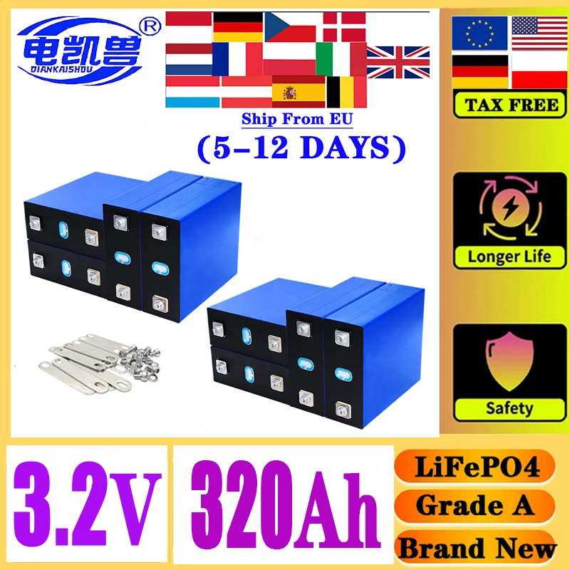 8000 cycle Brand New 320Ah LiFePO4 3.2V rechargeable battery suitable for DIY 12V~48V caravan marine solar energy system no tax