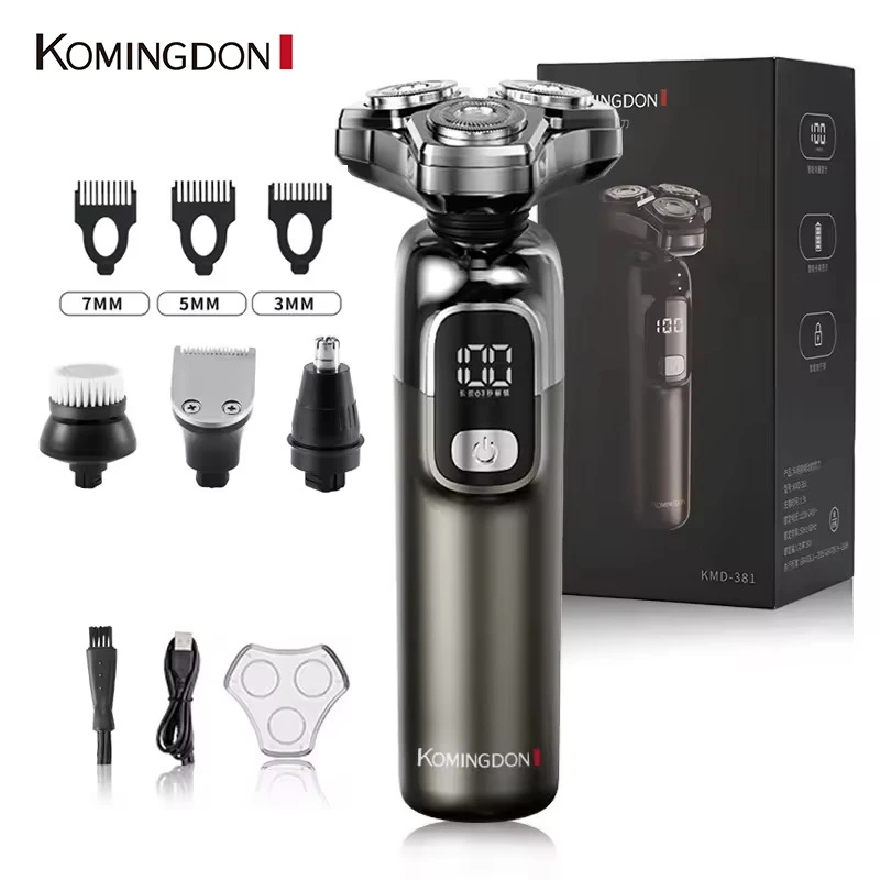 

Komingdon, новое обновление, электрическая бритва для мужчин, водостойкая 4 в 1, триммер для лица, бороды, роторная бритва, беспроводная перезаряжаемая бритва