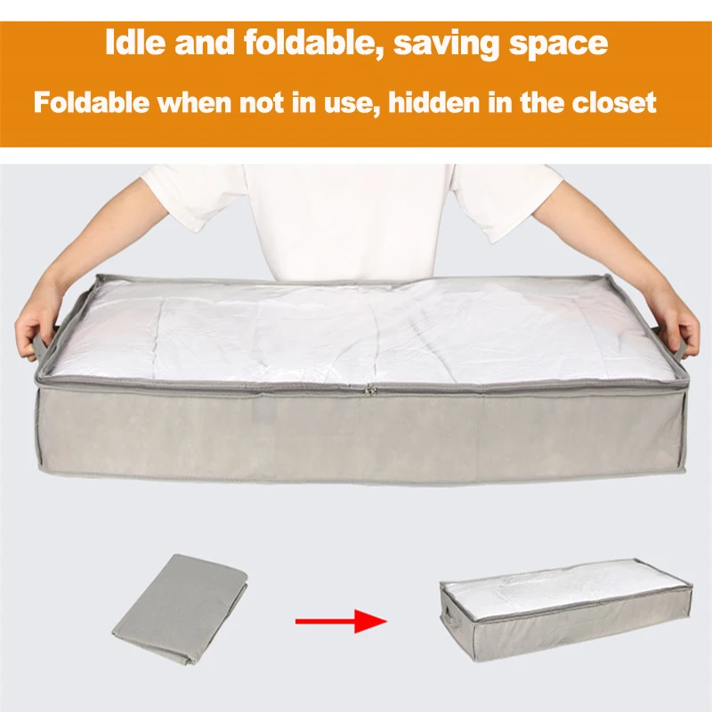 Foldable Underbed Bags - 2 Pack Blankets Clothes Comforters Storage Bag Breathable Zippered Organizer for Bedroom