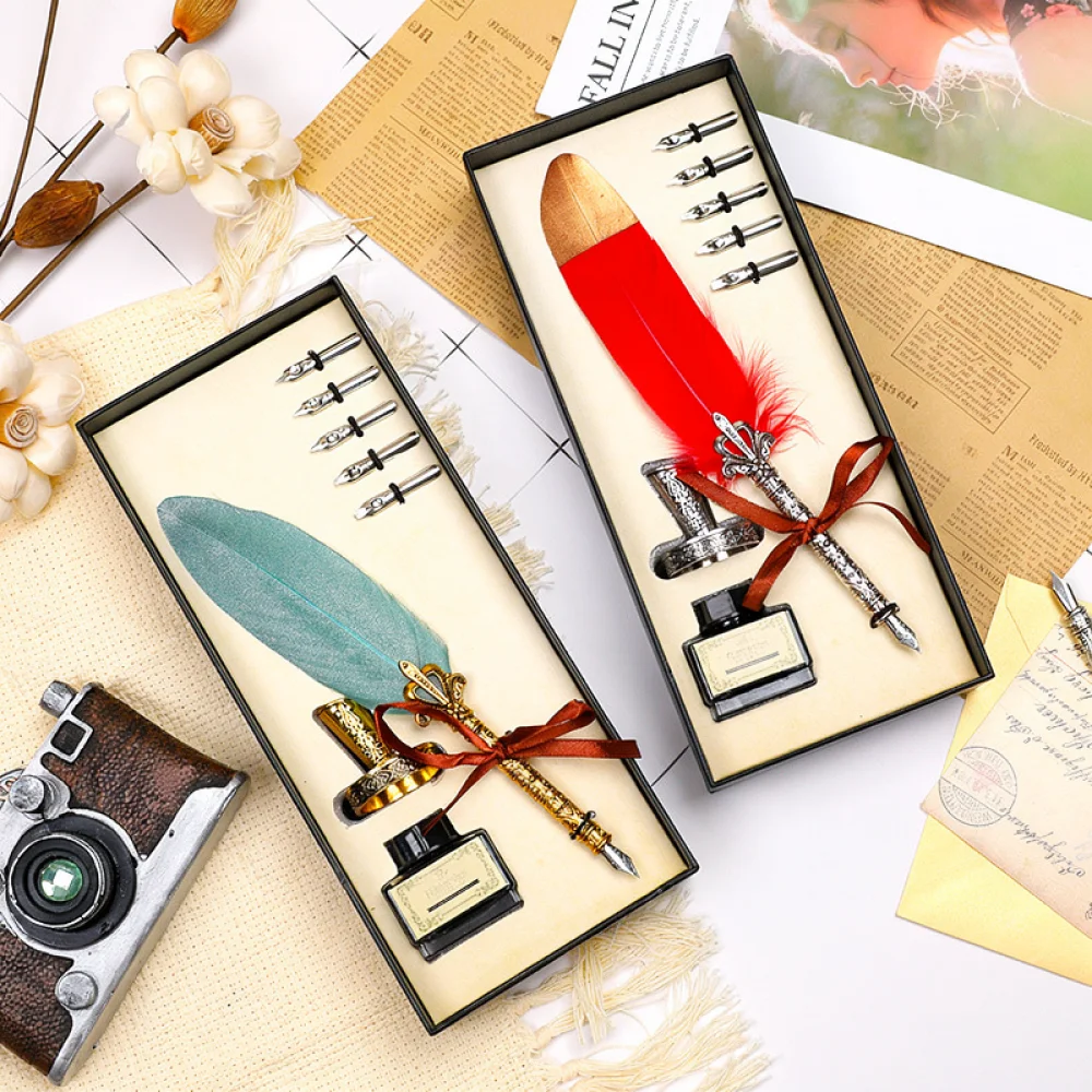 Classic Retro Feather Quill Pen Set Luxury Gift Stationery Creative Souvenir For Office Conference Business Presentation
