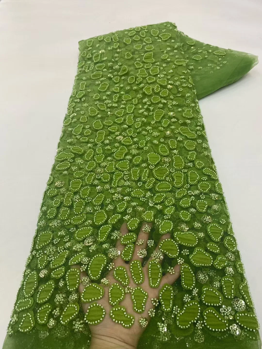 

African Chiffon Tulle Lace Fabric French Luxury Sequins Beads Mesh Lace Fabric Nigerian For Woman Evening Clothes Dresses