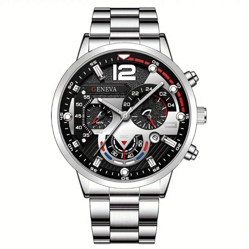 Fashion Men\'s Stainless Steel Watch Luxury Quartz Wristwatch,Calendar Luminous Watch Men Business Casual Watch