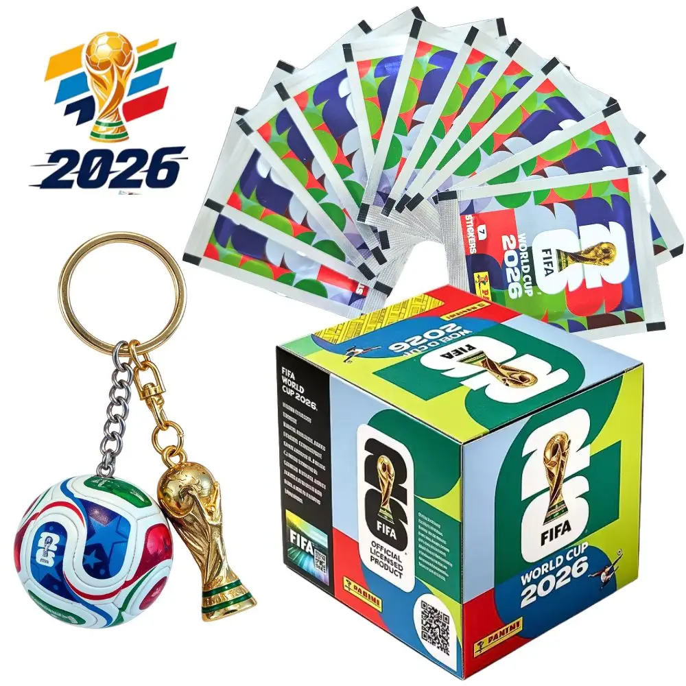 Image of 2026 WM Panini Offizielles Stickerpaket Original, FIFA Trophäen-Schlüsselanhänger Fußball-Sammlerstücke für Fans