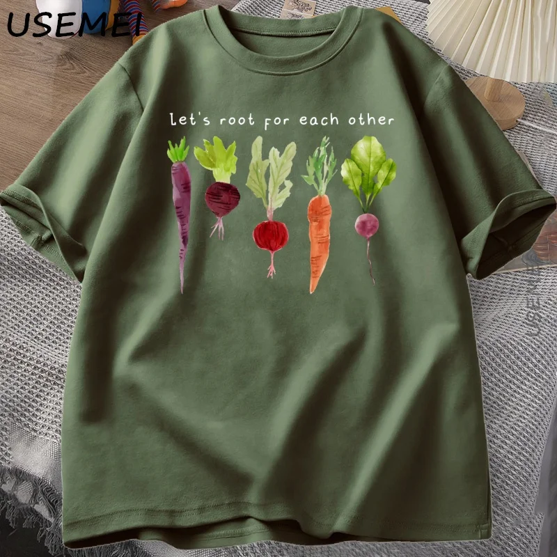 Lets Roots for Each Other Vegetable T Shirt Gardening Tee Men Women Vegan Carrot T-shirt Casual Short Sleeve Cotton Mens Clothes view 4