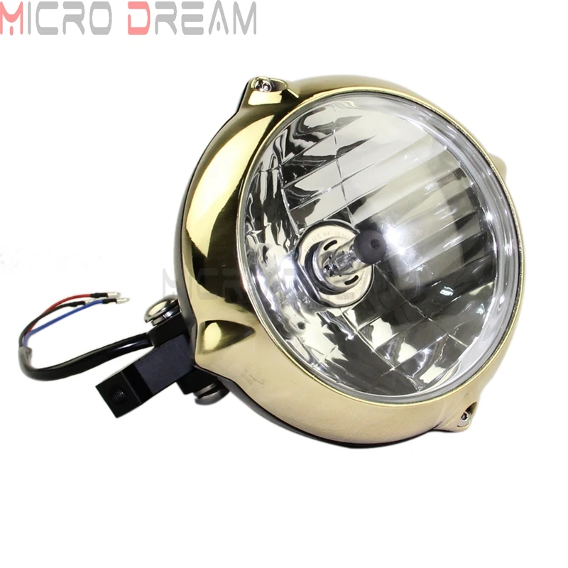 Low Vintage Eared Brass 7inch Headlight For Harley XS 650 Bobber Chopper  Custome Honda Scrambler Universal Headlamp Retro Light