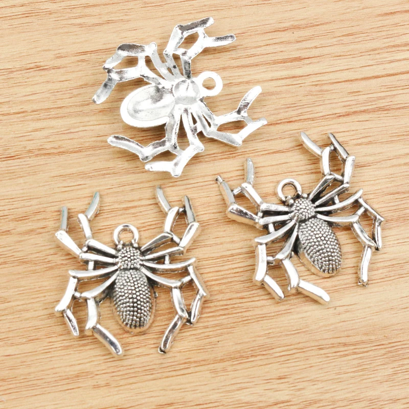 5pcs 35x32mm Antique Bronze and Antique Silver Plated Spider Handmade Charms Pendant:DIY for bracelet necklace