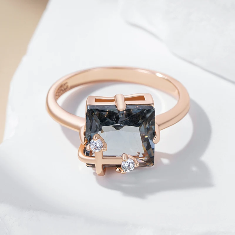 Kinel Hot Shiny Grey Natural Zircon Bride Rings for Women Fashion 585 Rose Gold Color High Quality Daily Fine Vintage Jewelry