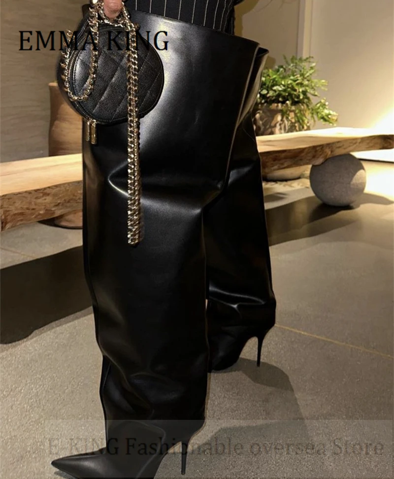 Women Pointy Toe Thigh High Boots Slip-on Design Stiletto Heel Over The Knee Boots Female Sexy Banquet Dress Party Shoes Big 43