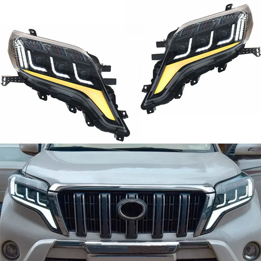 ROLFES 2x Car Headlight For Toyota Prado 2014-2017 LED DRL Sequential Turn Signal Light Low High Beam Lens