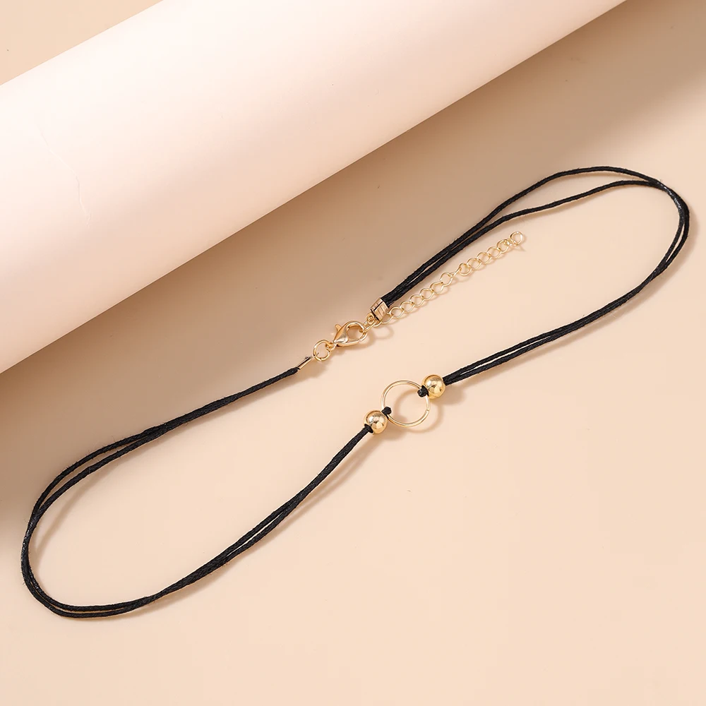 Aihua Schwarz Seil Punk Halsketten für Frauen Kragen Goldene Kreis Schlüsselbein Halsketten Colliers Mode Schmuck Geschenke – Detail 4