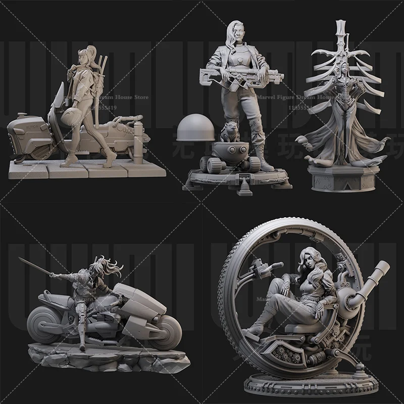 1/24 1/18 Scale DIY Self-assembled GK 3D Resin Un-panited Doll White Model Unique Futuristic Landscape Digital Skyscrapers