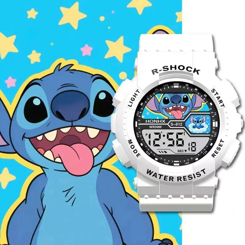 Stitch Star Baby Outdoor-Sportuhr für Kinder, multifunktionale elektronische wasserdichte Nachtlicht-Digitaluhr