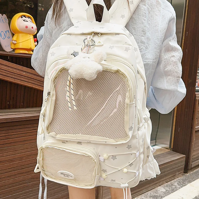 Fashion High Appearance Transparent Star Backpack For Teen Girls Large Capacity Ita Bag Middle School Outdoor Travel Daypack