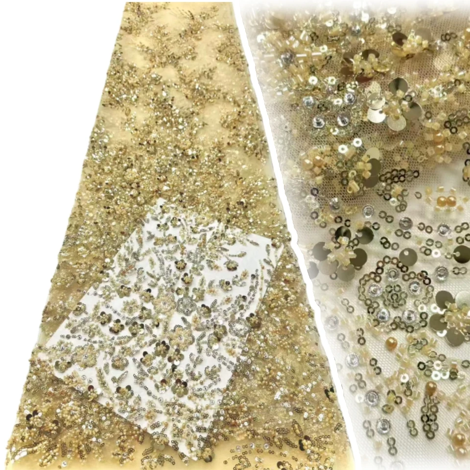 

2026 Лидер продаж, кружевная ткань для платья Paty, роскошная вышивка, блестки и бисер, сетчатое кружевное платье для свадебной вечеринки, 5 ярдов SZ1822