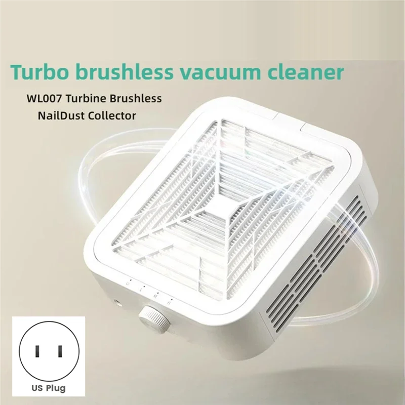 A19F-Penghilang Debu Kuku 120W Penyedot Debu Tanpa Sikat Turbin Kecepatan Dapat Disesuaikan Untuk Manikur Dengan Filter Yang Dapat Dilepas Colokan AS