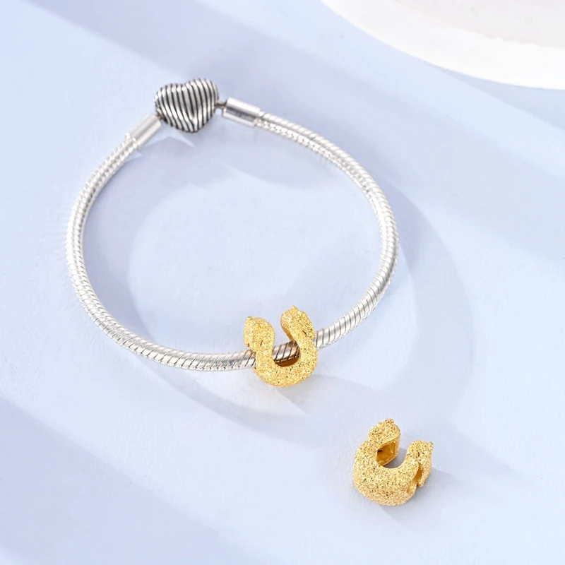 New 925 Sterling Silver Shiny Golden Horseshoe Charms Bead Fit Original Bracelet DIY Women Birthday Jewelry Gift