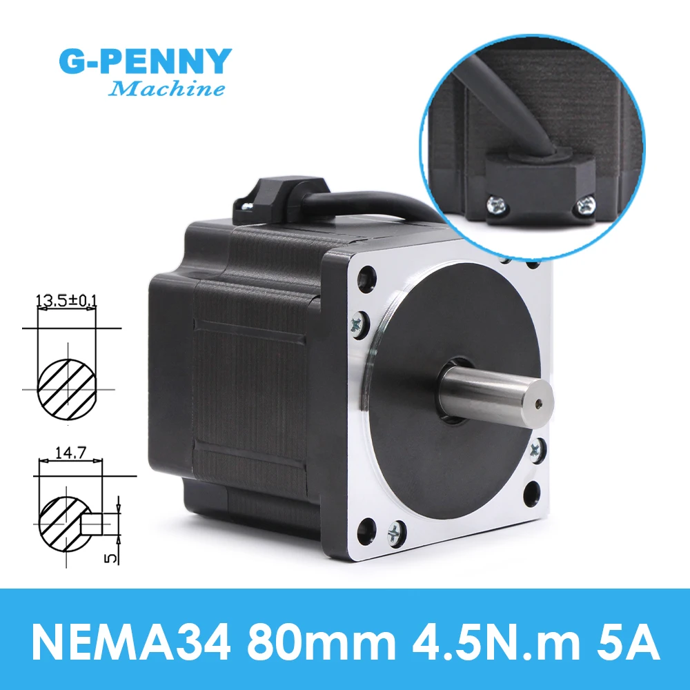 

NEMA 34 CNC stepper motor 86x80mm 4.5N.m 5A D=14mm Nema34 stepping motor 570Oz-in for CNC engraving machine and 3D printer!