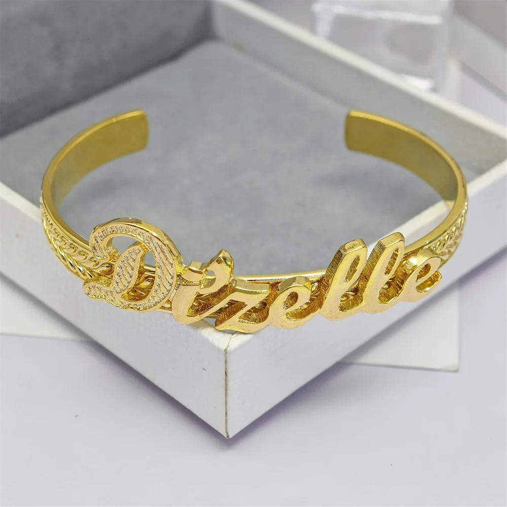 

2023 Elegant Custom Name Open Cuff Bangle Personalized Gold Plated Cartoon Character Bangle For Women Jewelry Gifts