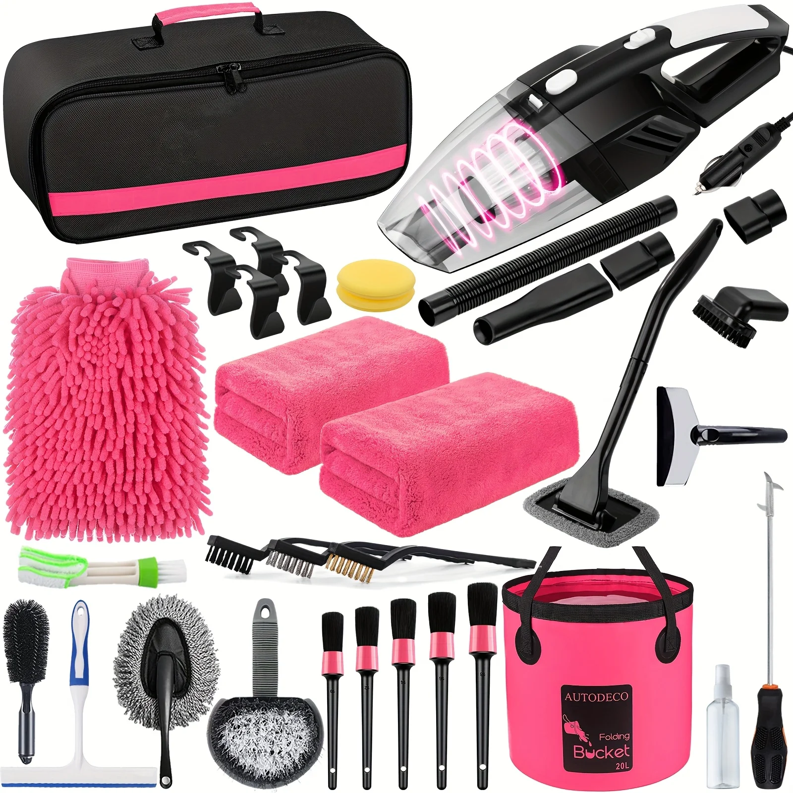 FCLUSLL 41pcs Car Cleaning And Washing Kit, Internal Detail Cleaning Kit, Equipped with High-power Handheld Vacuum Cleaner
