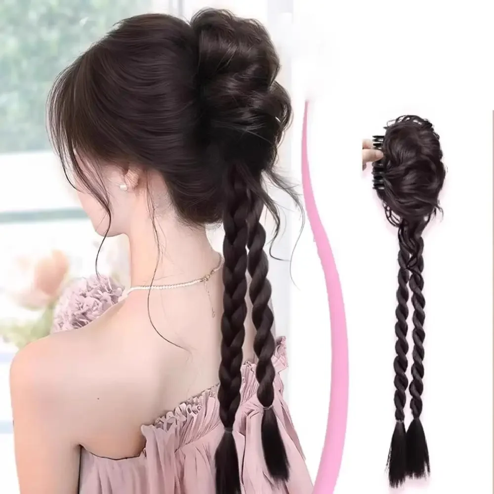 Parrucca sintetica con clip con boccioli di fiori Treccia intrecciata Estensioni dei capelli dall'aspetto naturale Accessori per capelli dolci giocosi per le donne