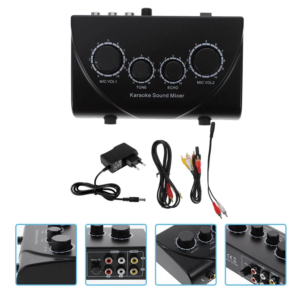 

1 Set Karaoke Sound Mixer Dual Microphone Inputs Low Noise High Quality Control Abs Copper Material For Ktv Party