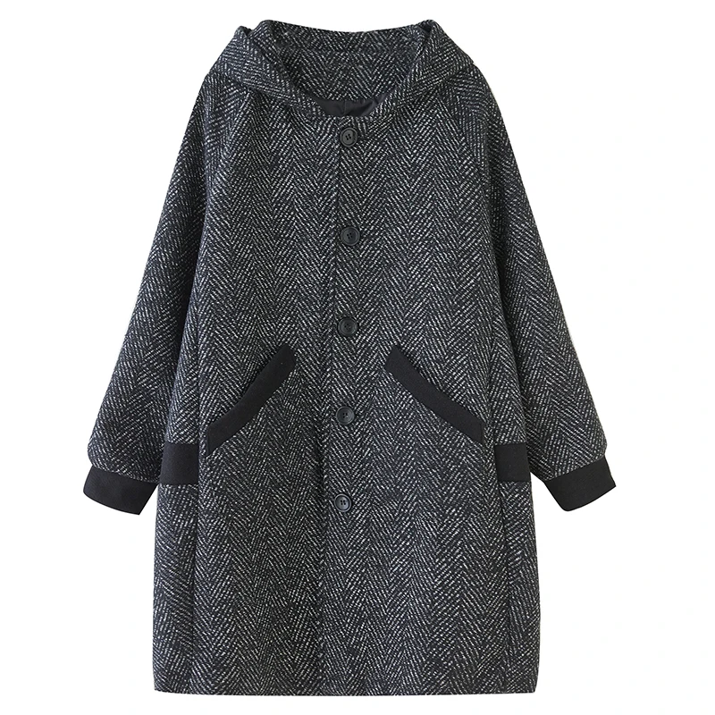 Outono inverno novo sle floco de neve casaco de lã jaet plus size feminino com capuz longo sve comprimento médio de seda emagrecimento na moda w...