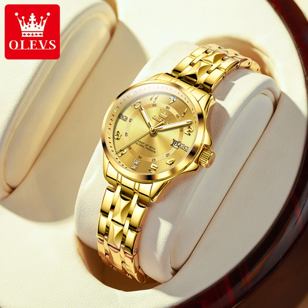 OLEVS 2910 Quartz Watch For Women Stainles Steel Waterproof Calendar Luxury Ladies Hand Clock Number Scale Dial Women's Watches