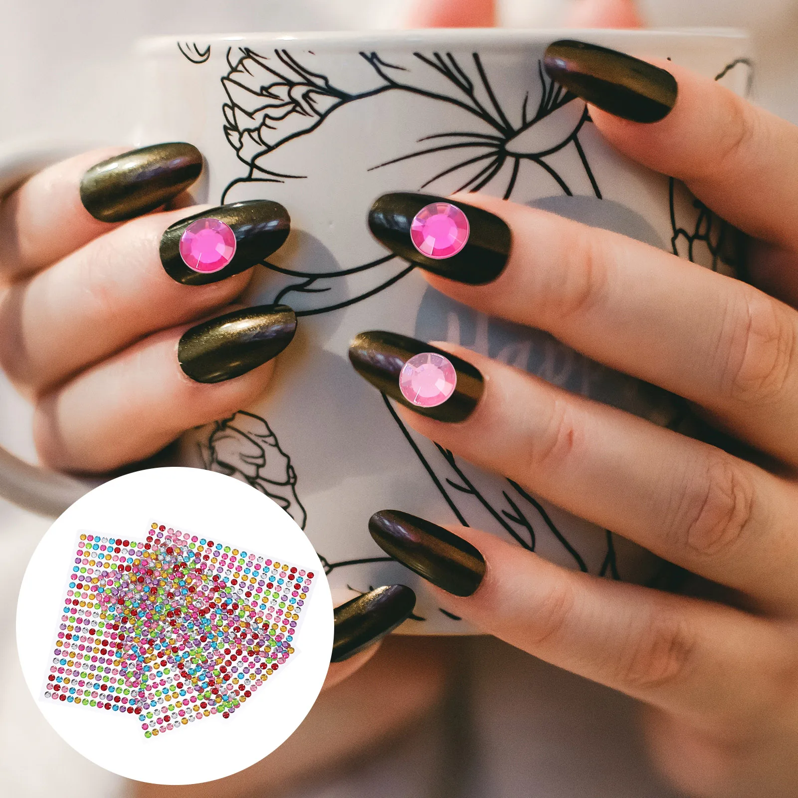 

4 Sheets Stickers Crystal Acrylic DIY Decor Rhinestone Round Gems Nail Jewelry Craft Storage