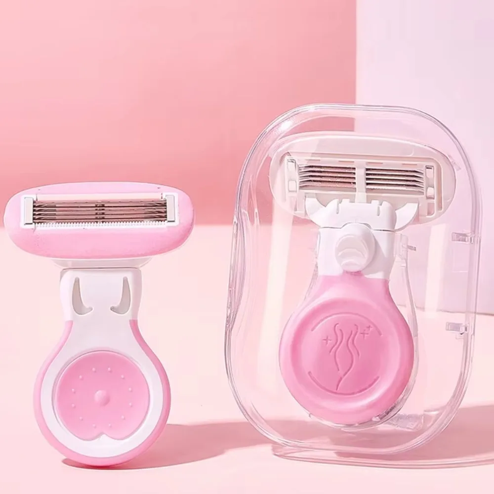 Pink Women Razor for Travel Face Leg Bikini Body Hair Shaving with Protective Net Blade Lady Manual Shaver Set Portable Travelin