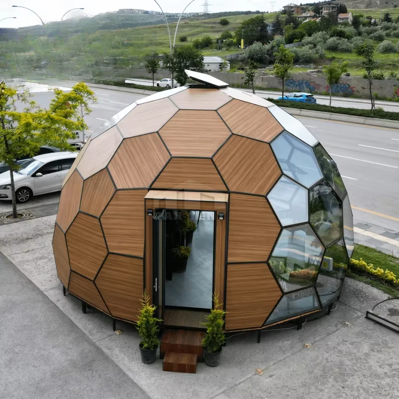 A new type of wooden honeycomb glass dome house for luxury hotel tents