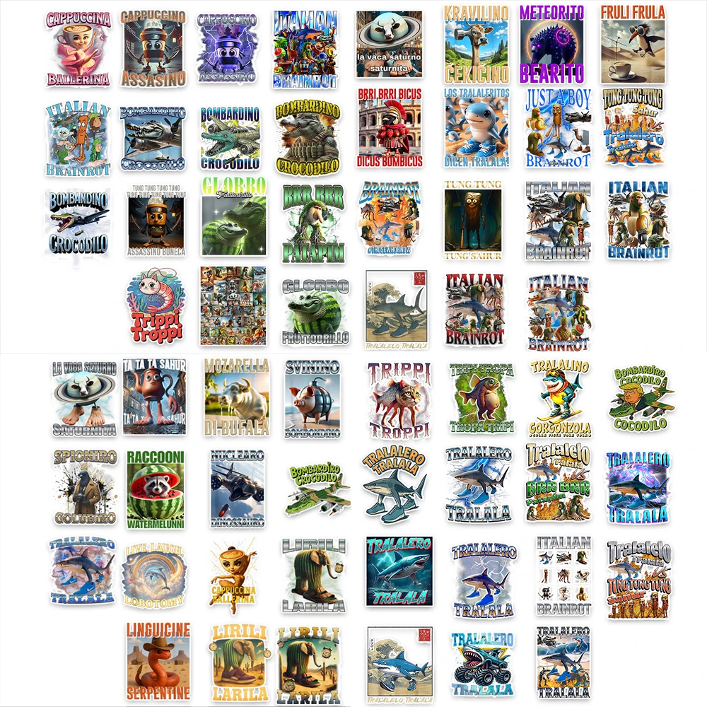 

60 шт. итальянская наклейка Brainrot Brainrot Bombomini Gusini, коллекция, наклейка, граффити, чехол для телефона «сделай сам», наклейка на чемодан, скейтборд