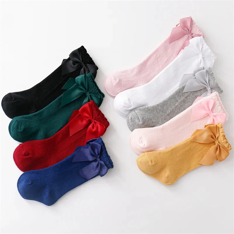 0-7Years Old Cotton Baby Girls Socks With Bows Knee High Children Princess Stocking For Girls Toddler Kids Long Sock Autumn New