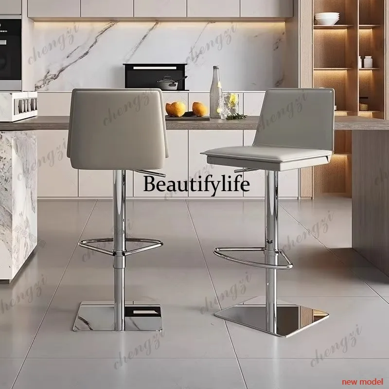 

Cushions Back Bar Stools Adjustable Height Brown Stainless Steel Bar Stools Luxury Minimalist Swivel Barkruk Home FurnitureF132