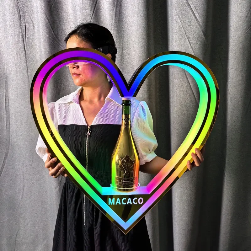 Acrylic Wine Bottle Holder Heart Shaped Display Stand for Bar KTV Club Decor Luminous LED Light Base Rack for Red Wine