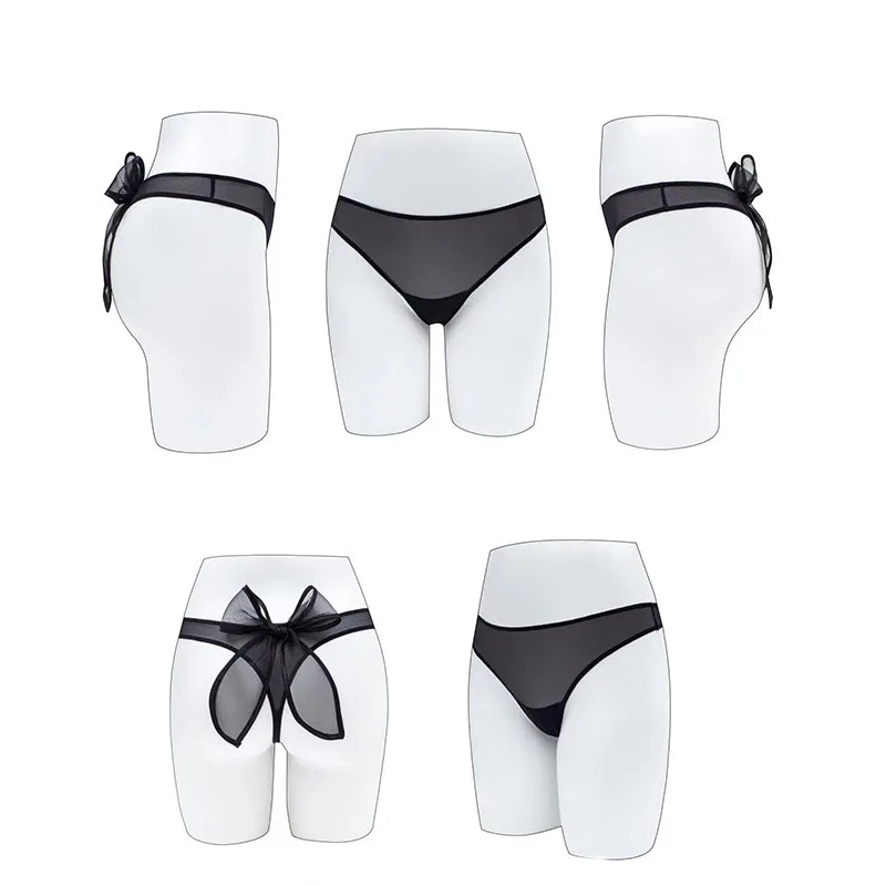 Women Sexy Mesh Cute Lovely Bow Transparent Seamless Thongs Low Waist Breathable Cosplay Bunny T-back G-string Underwear