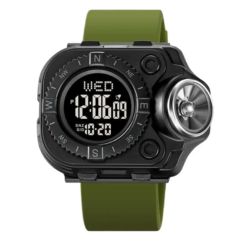 ساعة SkmeiMen الإلكترونية المقاومة للماء ومضيئة ومتعددة الوظائف، ساعة رياضية خارجية إلكترونية مع مصباح يدوي