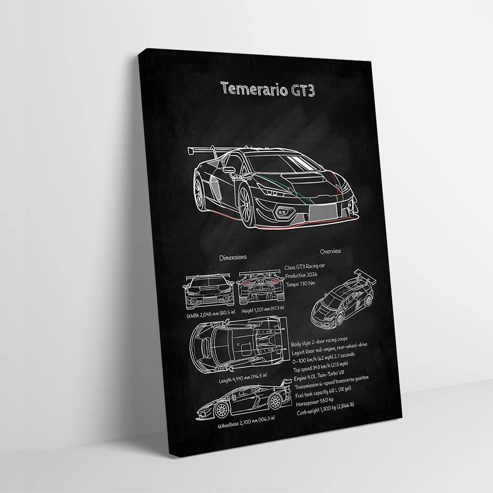 Temerario GT3 Car Blueprint Printing Poster Customizable Pictures Wall Art Canvas Painting for Modern Home Decoration Ornaments