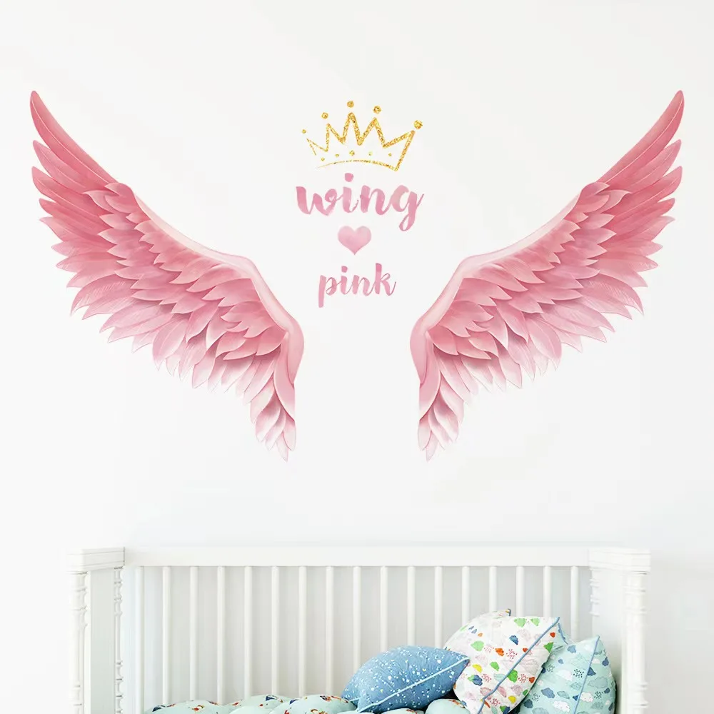 Queen Angel DIY Pink Feather Wings Wall Decal Ballet Girl Sky Castle Wall Decal Girl Room Home Decoration Art Wall Decal
