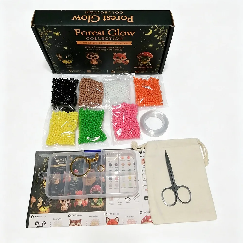 Tiny Beads 3D Beaded Animal Kit Cute Design Animal Shape Handmade Bead Art Kit Creative Craft 3D Beaded Ornament Set