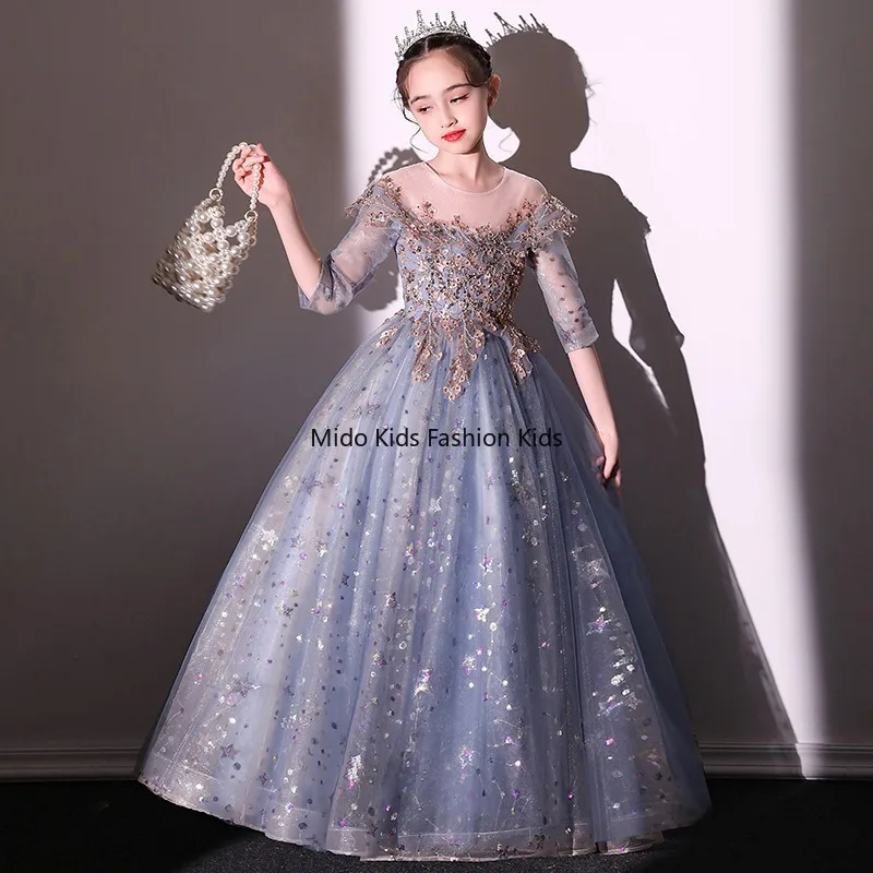 Children's Formal Dresses 2025 Summer New Arrival Piano Performance Hostess Tulle Fairy-like Girl's Dress