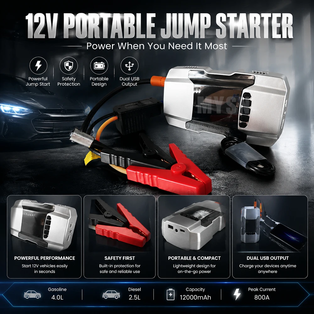 RT-602 Smart Emergency Car Jump Starter 150W Portable In-Car Digital Display Household Multifunctional All-in-One Air Compressor