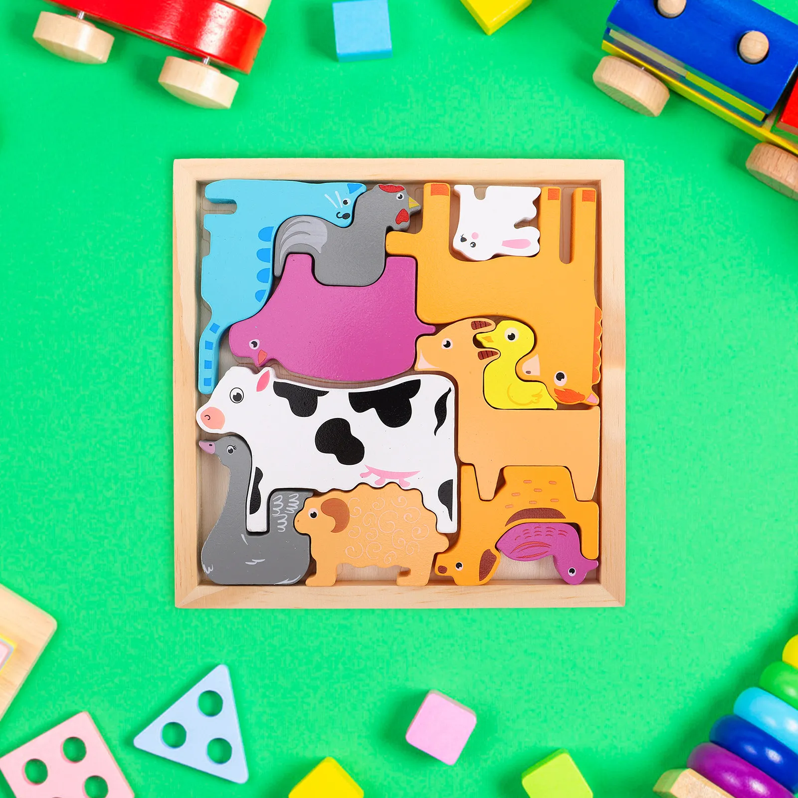 

1Set Wooden Animal Puzzle Board for Kindergarten Kids Bright Color Chunky Shape Sorting Game Early Learning Drawing Board