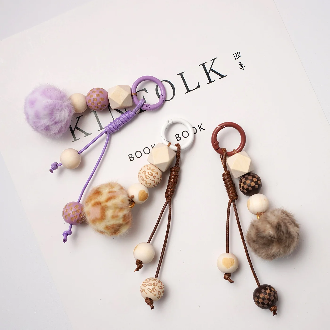 Women's Bag Pendants Keychain Charms Leopard Sweet Kawaii Bag Accessories Korean Wool Ball Bead Chinese Style Multifunctional