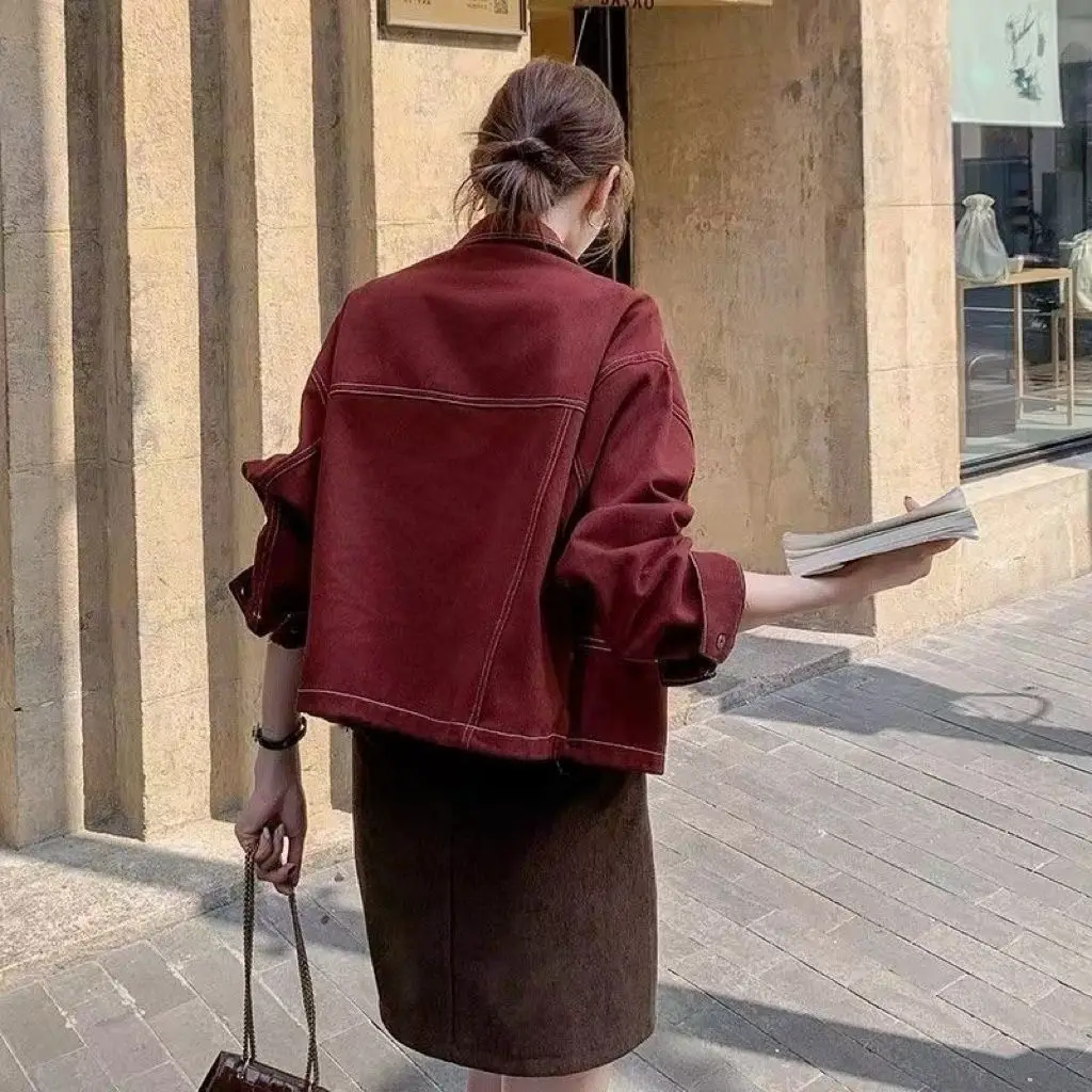 

Джинсовое пальто с мехом, женская летняя верхняя одежда с поясом, три четверти, лоскутные вязаные ветровки с рукавами-воздушными шарами, минималистичные легкие куртки Ins