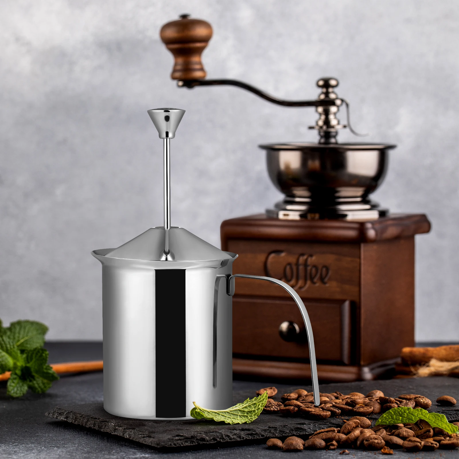 

Stainless Steel Milk Frother Manual Handheld Coffee Foamer Latte Maker Kitchen Tool Double Mesh Design Easy Clean Hot Cold