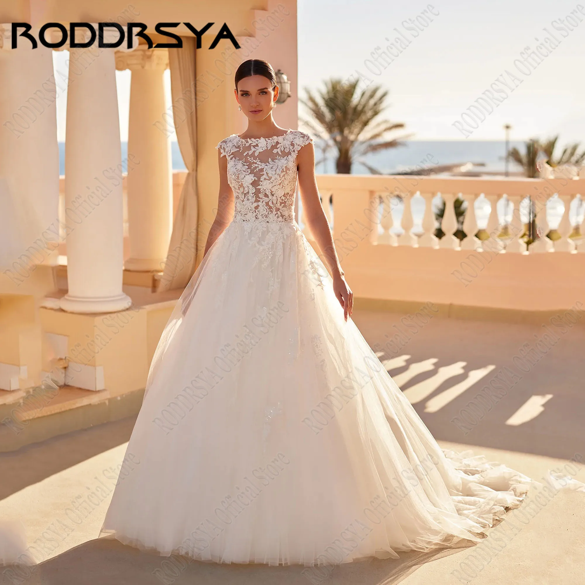 RODDRSYA Civil O-Neck Wedding Dresses For Woman Cap Sleeves A-Line Illusion Back Bride Gowns Lace Applique Robe De Mariée