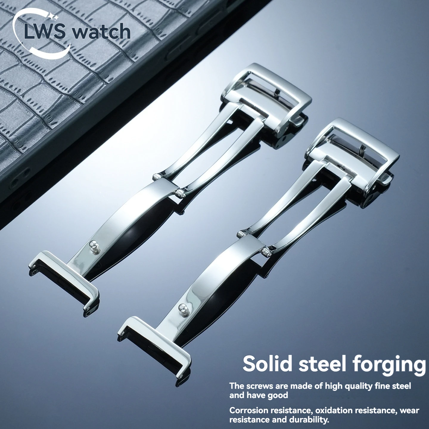 Double-push folding solid stainless steel buckle, specifically designed for Seiko leather strap watches, 18mm buckle accessory