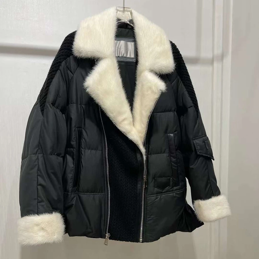 Real Fur Puffer Coats Short Goose Down Jackets Women Winter Down Coat With Natural Mink Fur Trim Luxury Warm